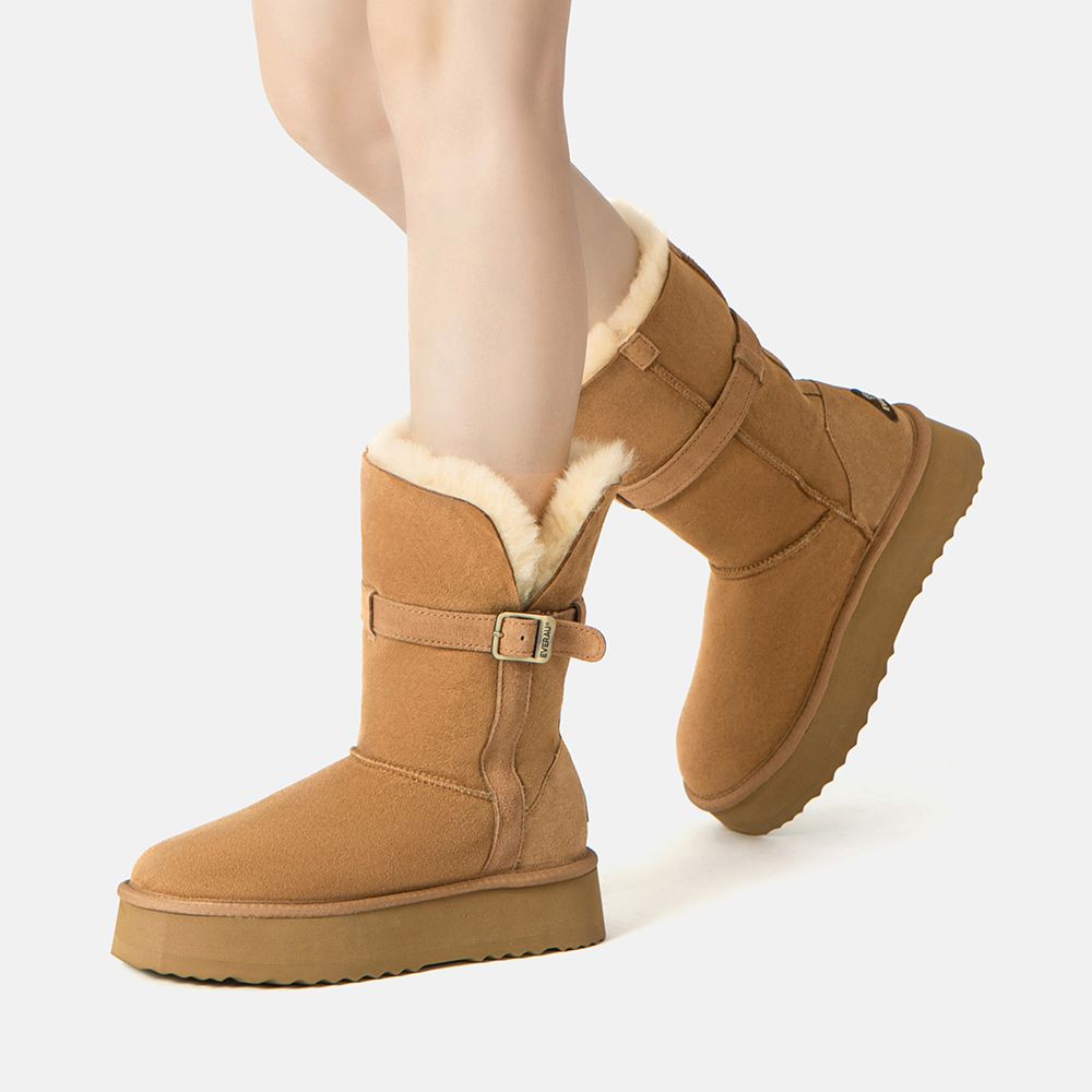 EverAu Australia Real Sheepskin Brush 3-Way Style Platform Mid Boots with EVA Sole