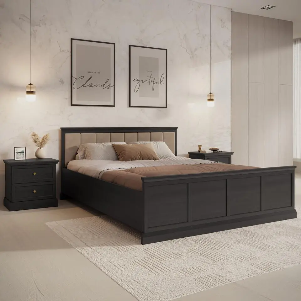 Meubella - Tweepersoonsbed Leroy - Zwart eiken - 160x200 cm