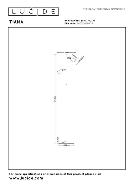 Lampadaire TIANA en métal avec 2xGU10 - Taupe - Lucide
