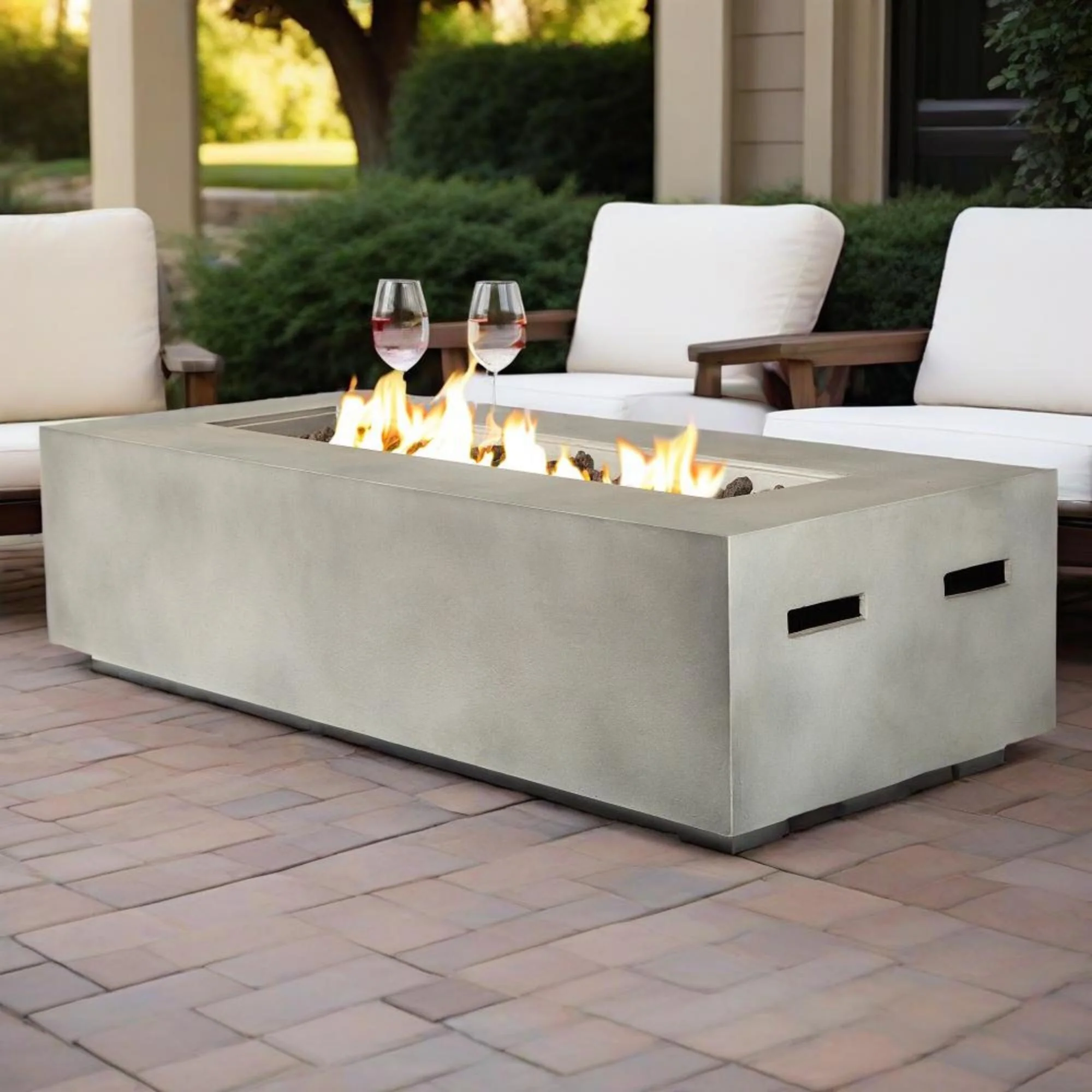56 Propane Gas Fire Pit Table 60000 BTU Rectangular Concrete Fire Pit Table