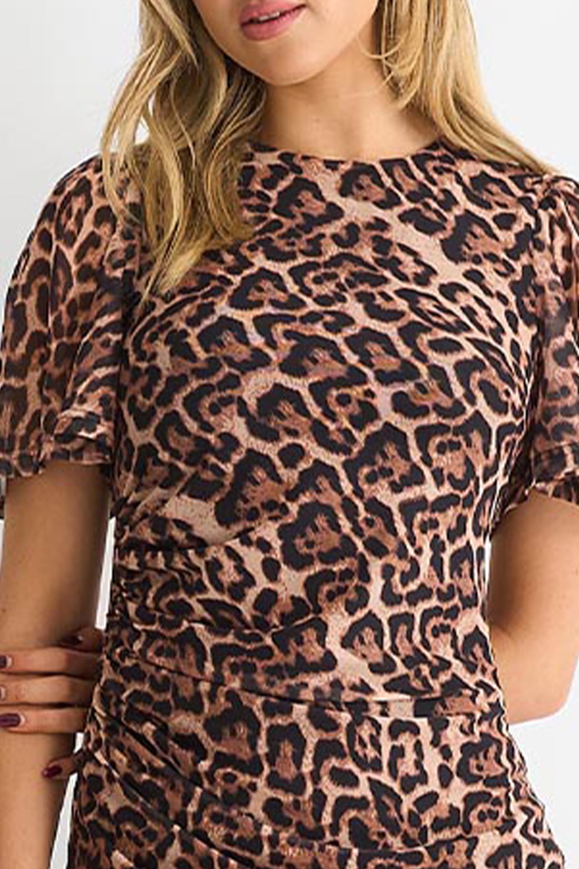 Gini London Brown Animal Mesh Stretch Mini Dress