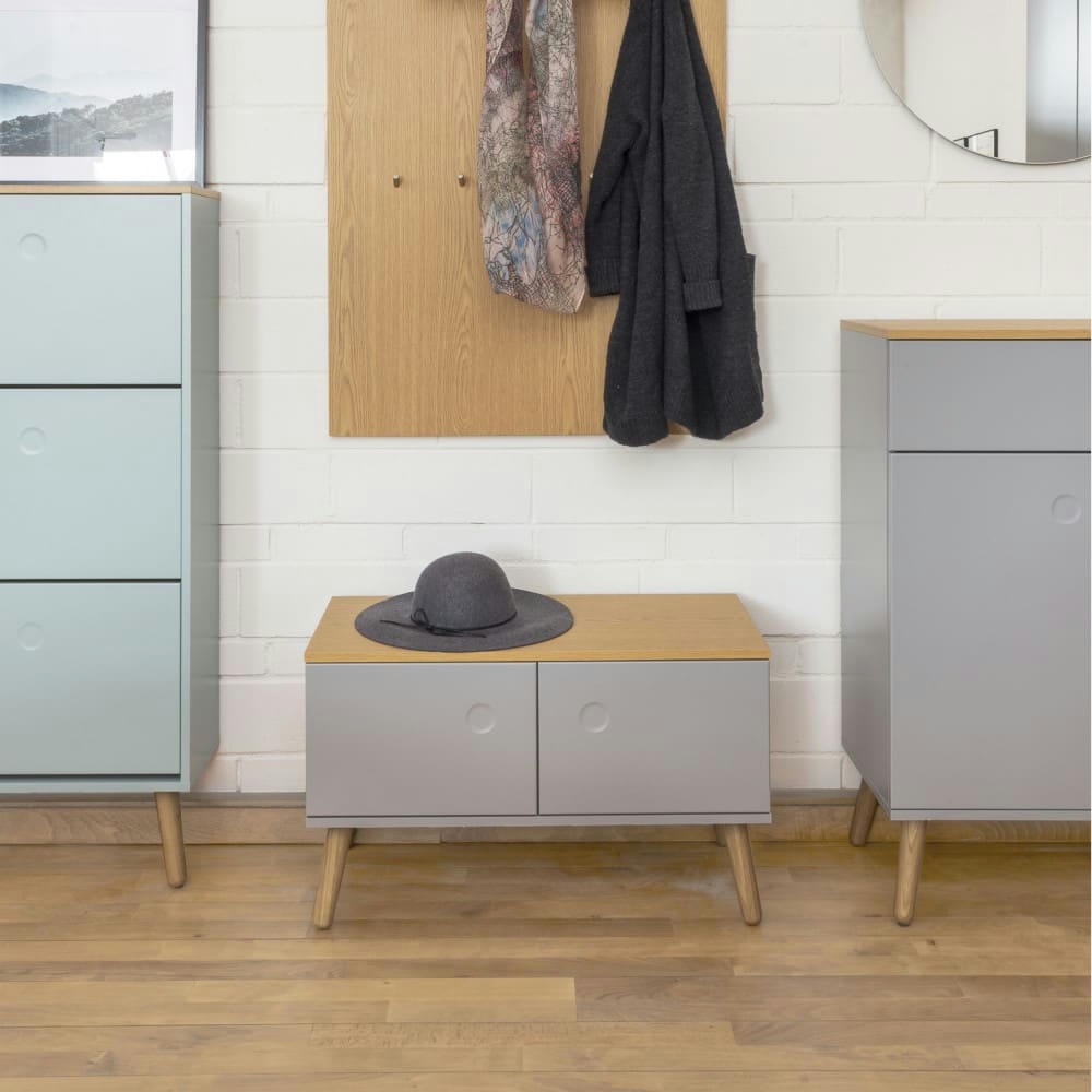 DOT - Banc en bois avec rangements L79cm gris clair