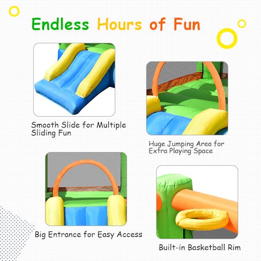 NNECW Inflatable Bounce Playhouse with Basketball Rim & Slide & Carrying Bag with Blower