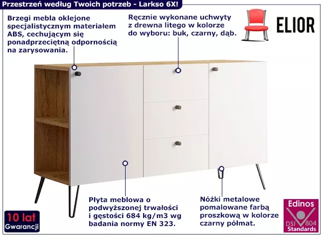 Lewostronna komoda w stylu industrialnym dąb craft   biały - Joax