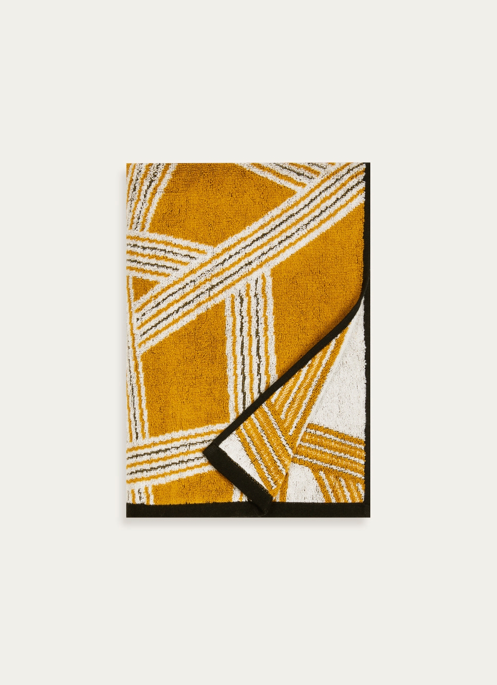 SERVIETTE DE TOILETTE JACQUARD MOTIFS GÉOMÉTRIQUES JAUNE OCRE