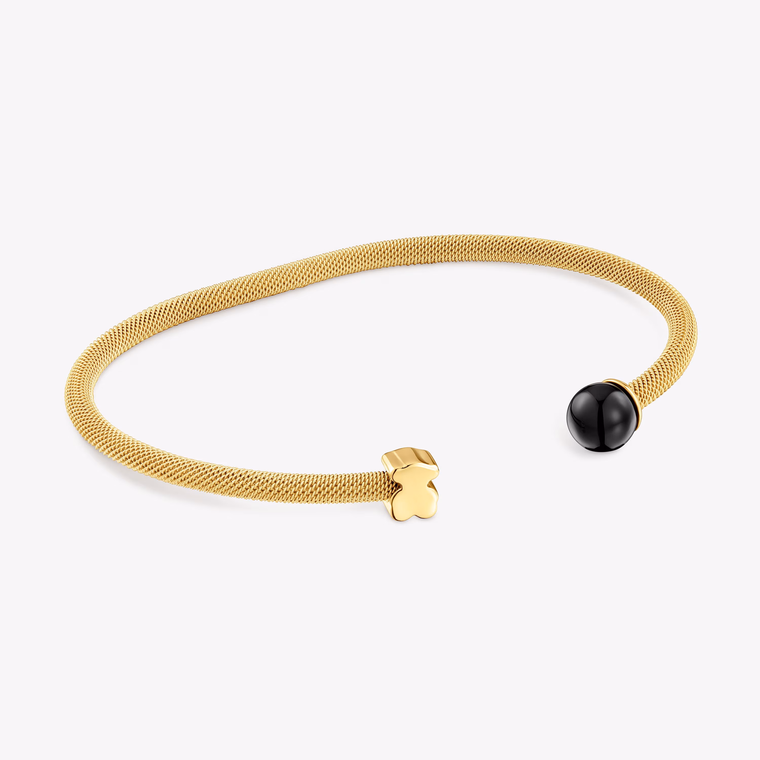 Pulsera esclava de acero dorado y ónix Icon Mesh