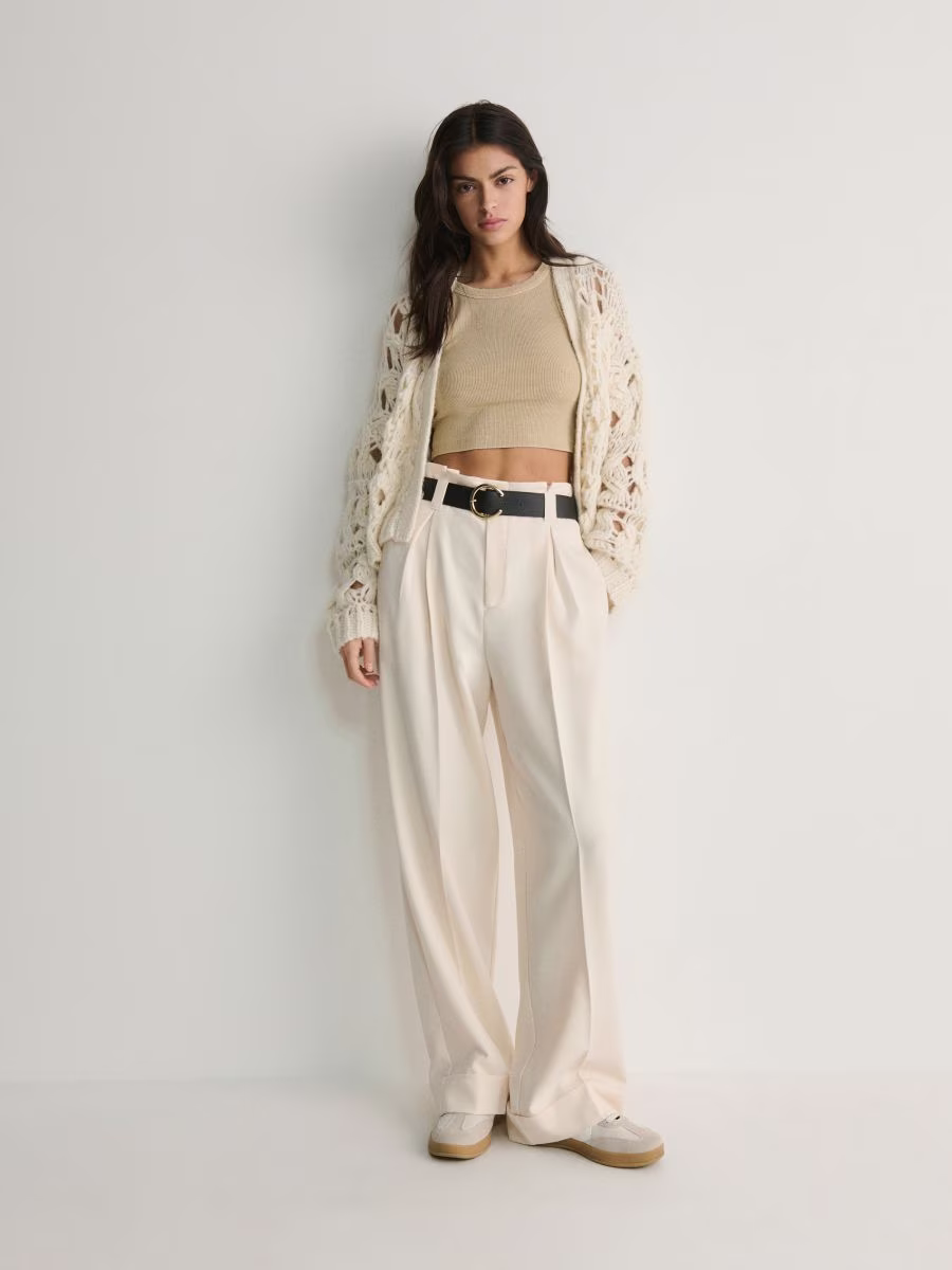 Trousers With Tie Waist Belt
