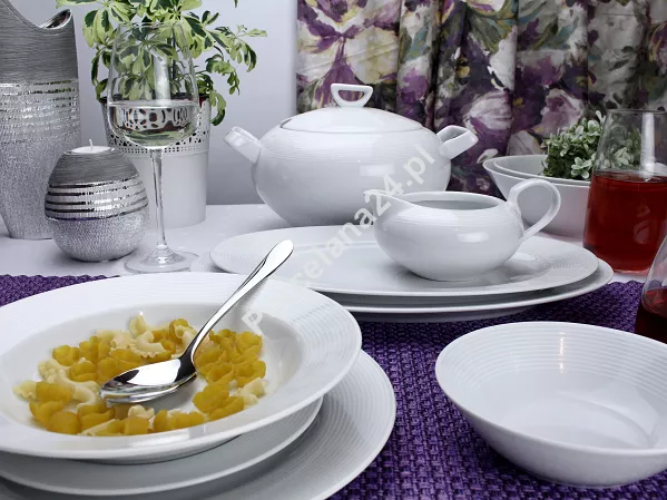 Serwis obiadowo - herbaciany na 12 osób (86 el) Chodzież - Yvette (Yvonne) E755 BIAŁA LINEA