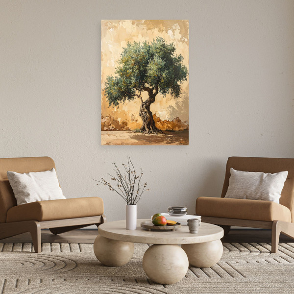 Obraz do salonu sypialni biura, Drzewko oliwne na tle muru beżowy 20x30