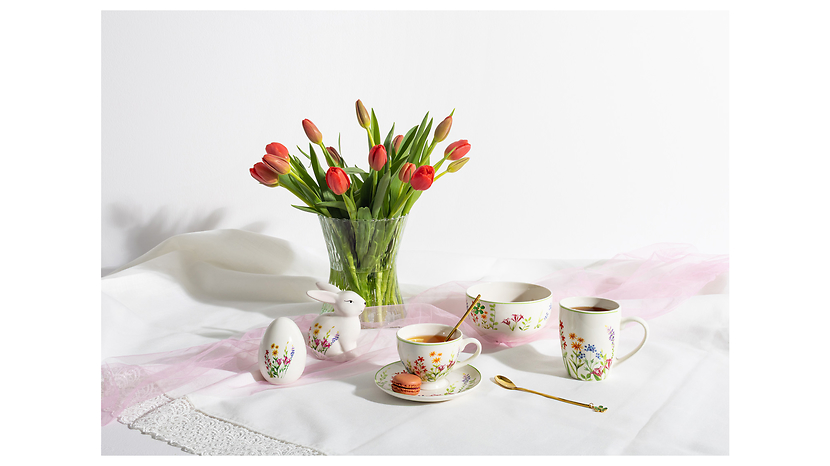Filiżanka ze spodkiem Przebudzenie Natury porcelanowa NBC 220 ml ecru