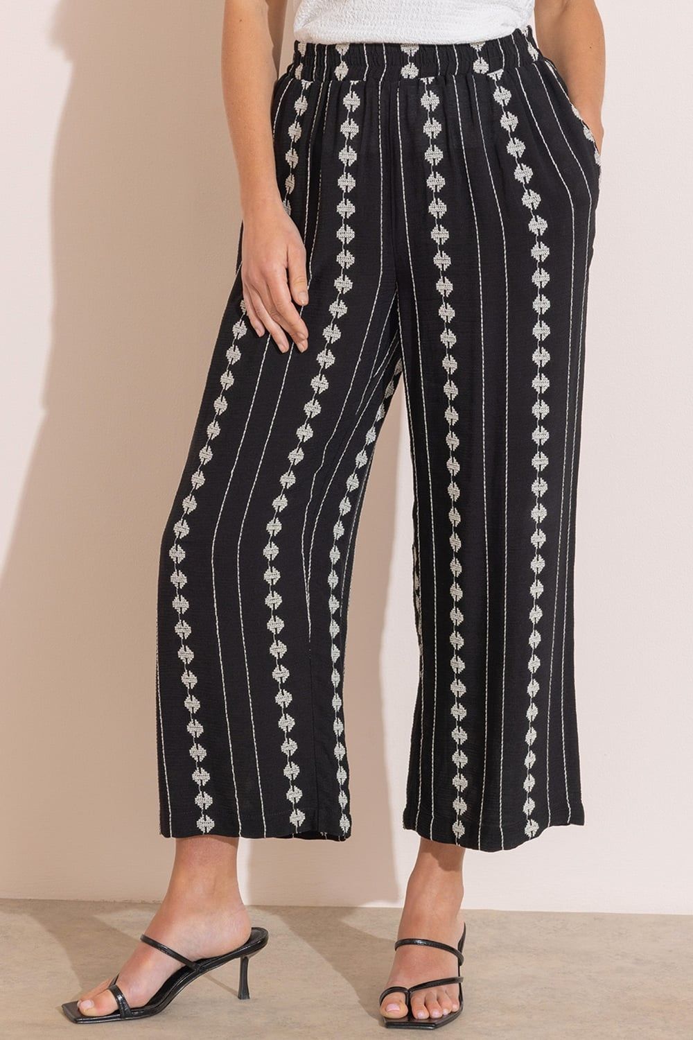 Klass. Embroidered Wide Leg Cropped Trousers