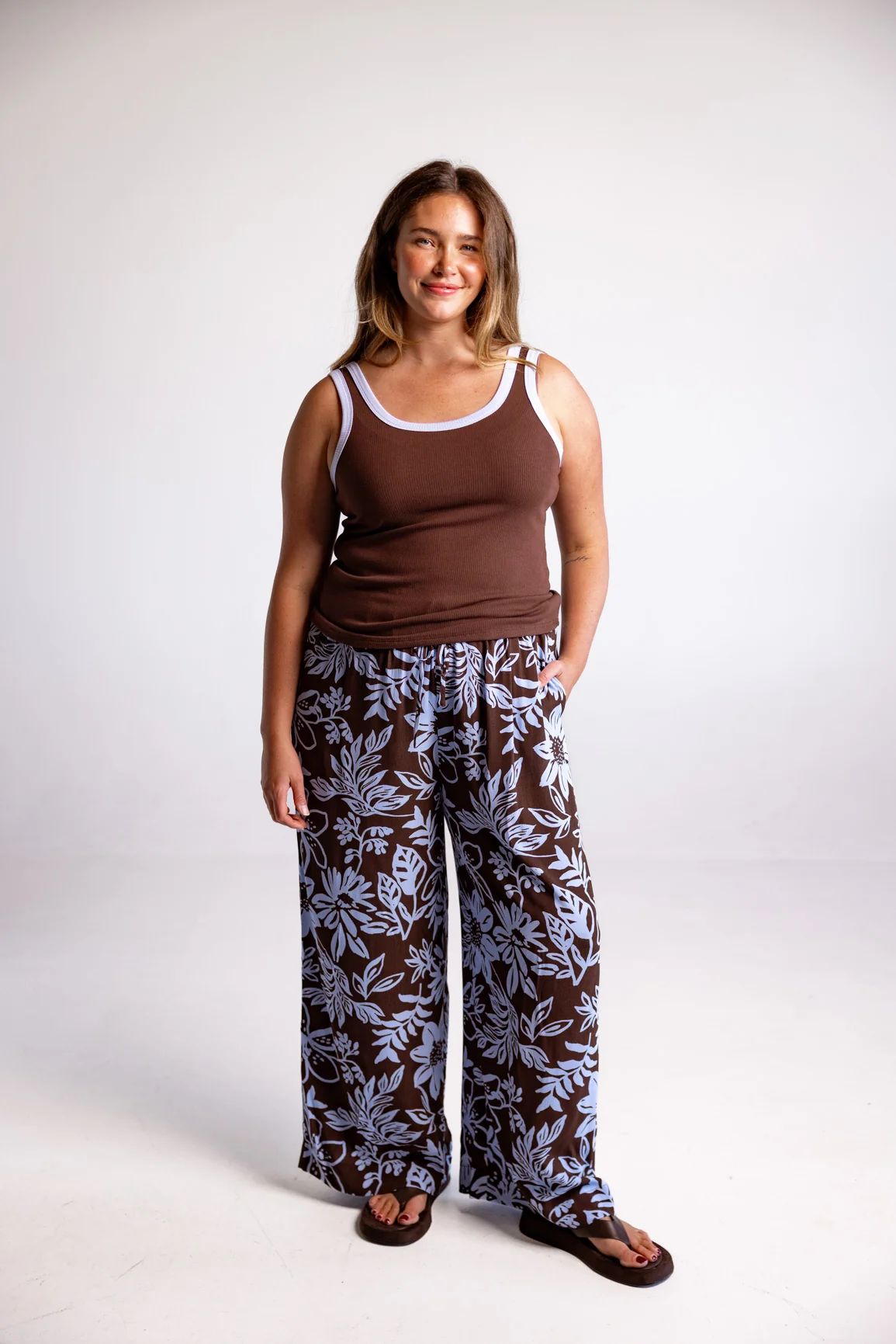 Rue Rib Tank in Chocolate/Blue