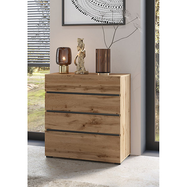 Commode HAVANA chene et noir4 tiroirsStyle naturel et rangement moderne