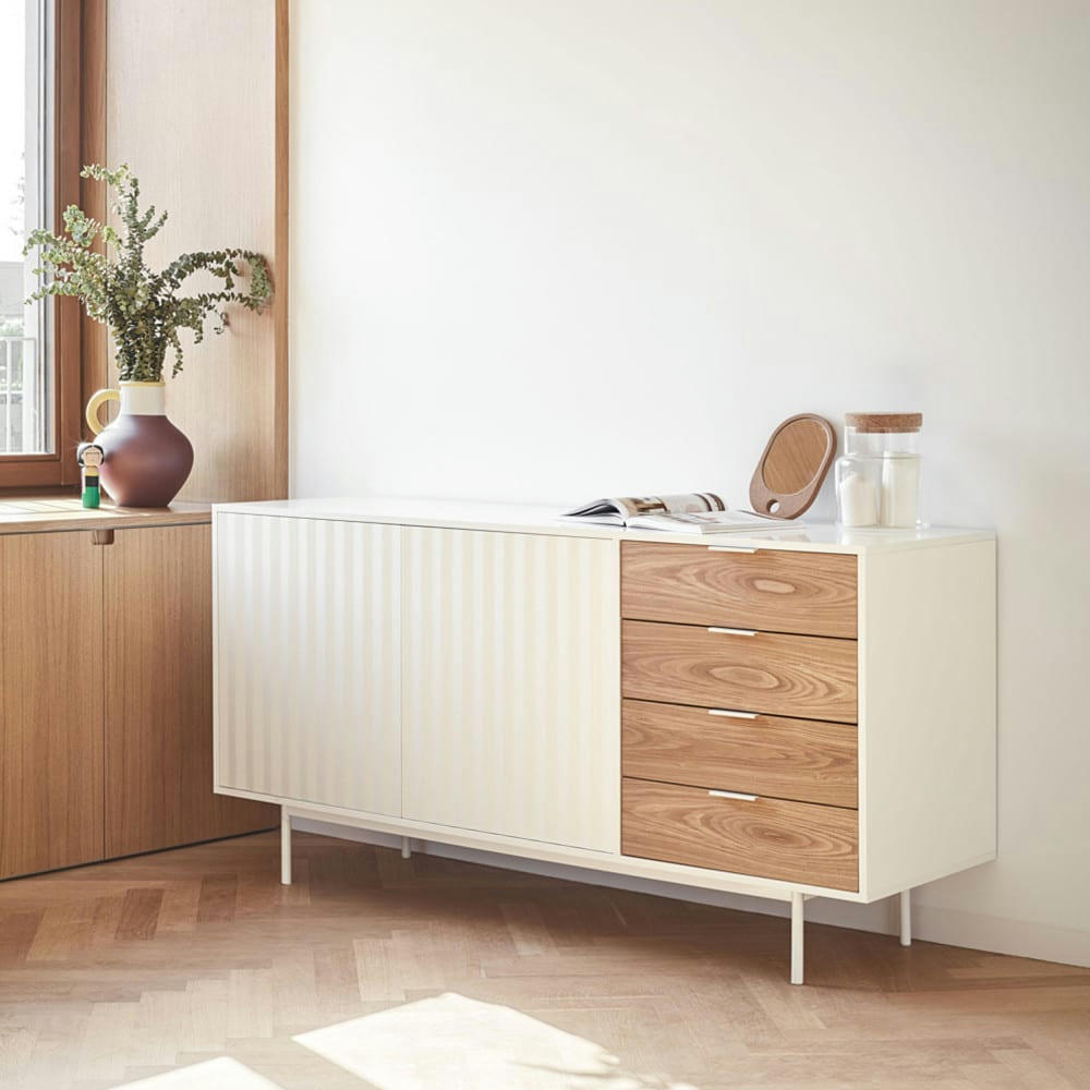 SIERRA - Buffet en bois 2 portes 4 tiroirs L159,2cm blanc