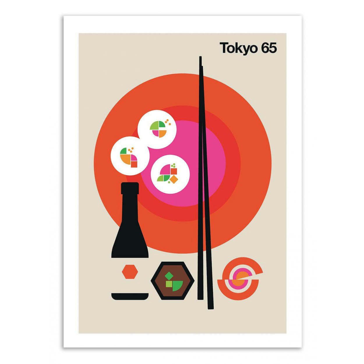 BO LUNDBERG - TOKYO 65 - Affiche d'art avec Cadre bois noir - 50 x 70 cm