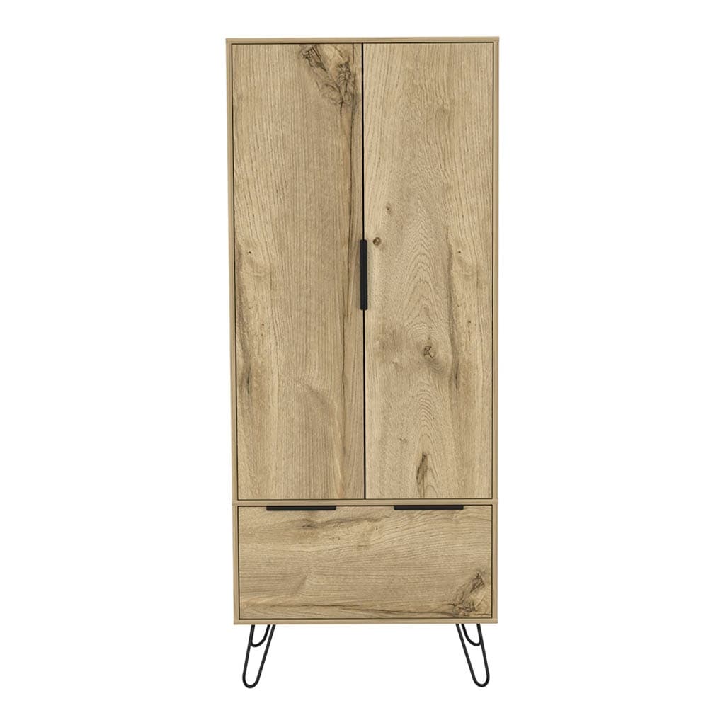 30.1 Modern Double-door Armoire with Hanging Rod and One Drawer for Bedroom