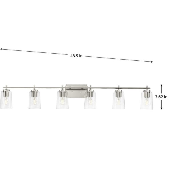 Adley Collection Six-Light Brushed Nickel Clear Glass Vanity Light - 48.5 in x 6 in x 7.62 in