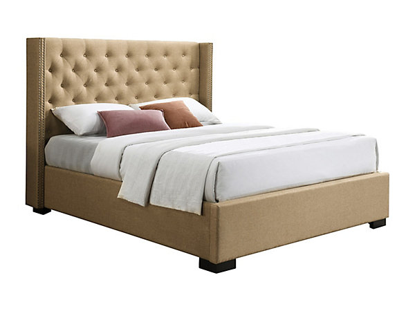 Lit coffre 160 x 200 cm avec tête de lit capitonnée - Tissu - Beige - MASSIMO II