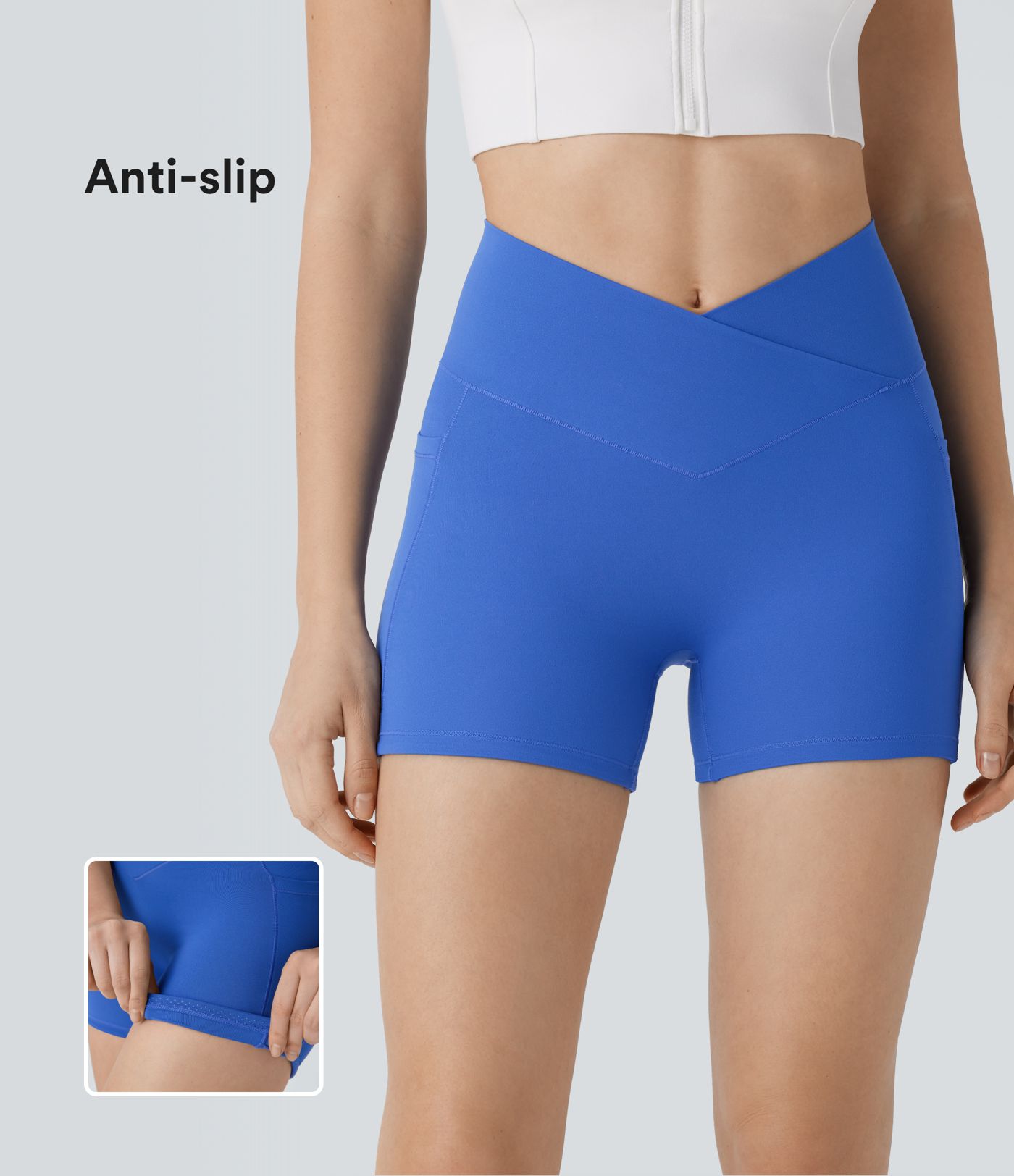 Short Biker de Yoga Softlyzero™ Taille Haute Croisée avec Poches Latérales, Antidérapant 7,5 cm - Protection UPF50