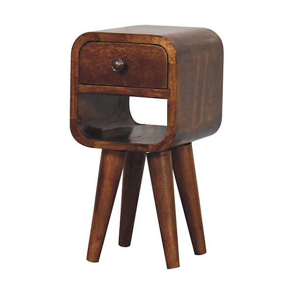 Artisan Furniture Bois massif Extra Mini châtaignier Curve Lower table de chevet, 1 tiroir, 1 étagère, marron