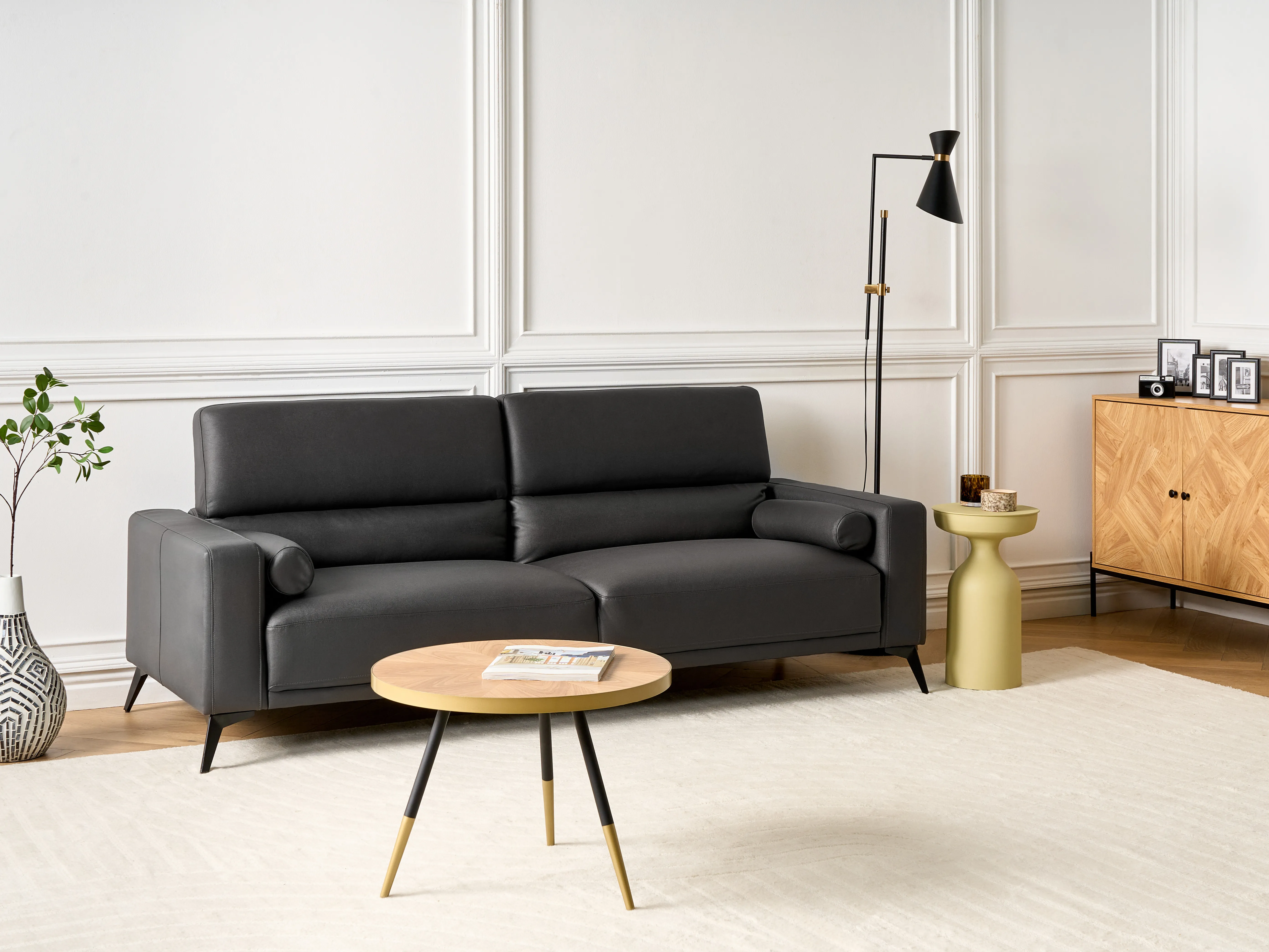 Sofa 3 Seater ANGE Faux Leather Black