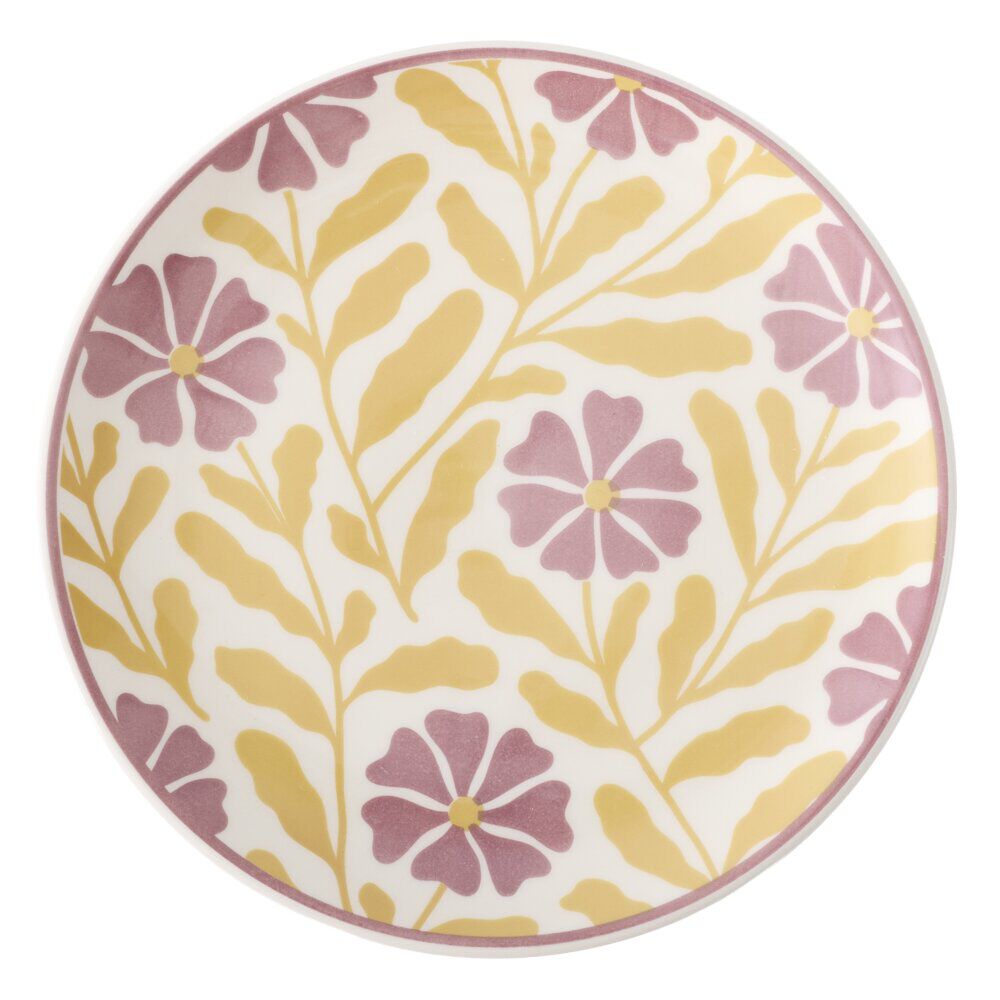 Assiette à dessert ronde Berthie céramique motif végétal vert et blanc Ø19,5cm