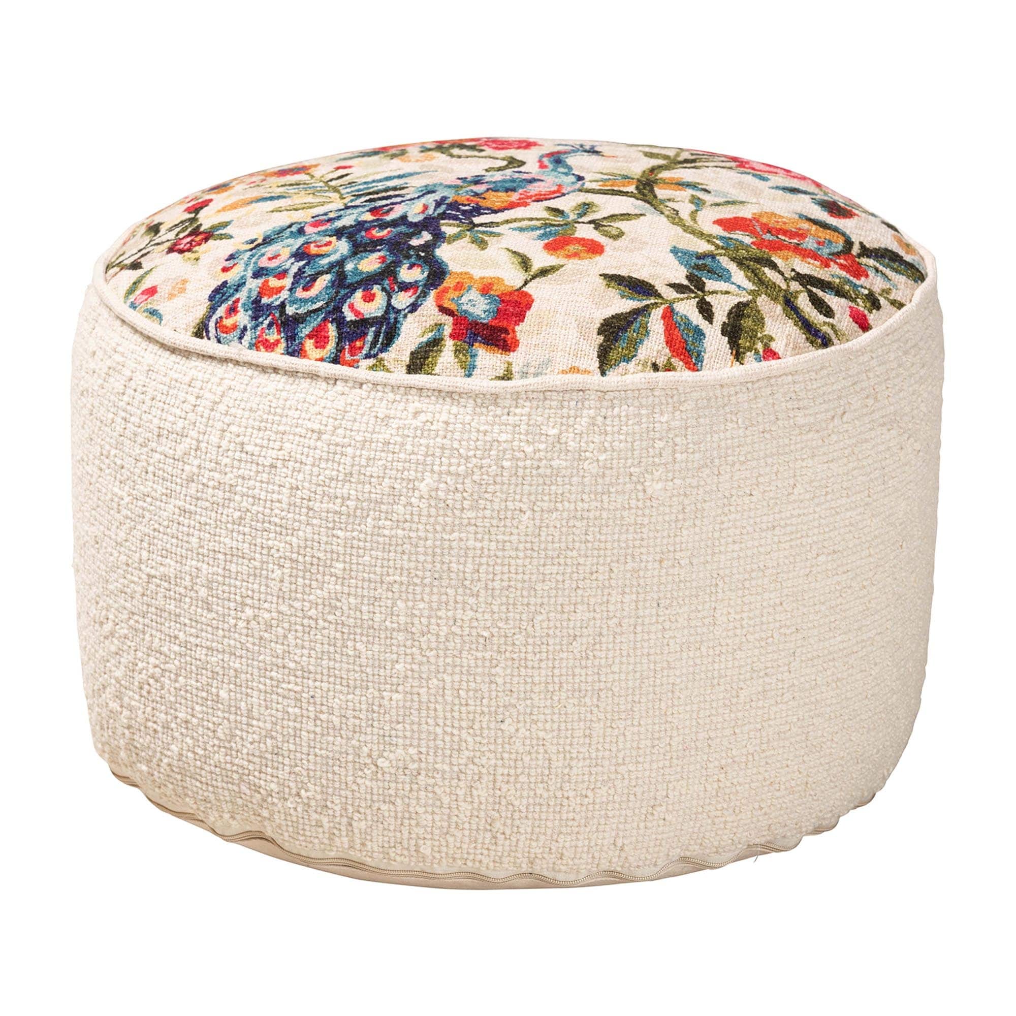 Murino Vintage Cream and Multicolor Fabric Ottoman Pouf