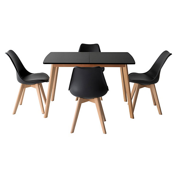 Ensemble table extensible 120/160cm HELGA et 4 chaises NORA noir - HAPPY GARDEN