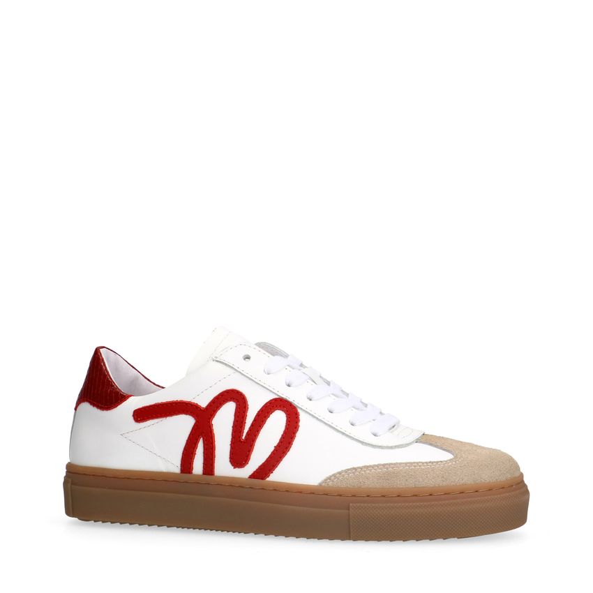 Manfield Witte leren sneakers met rode details
