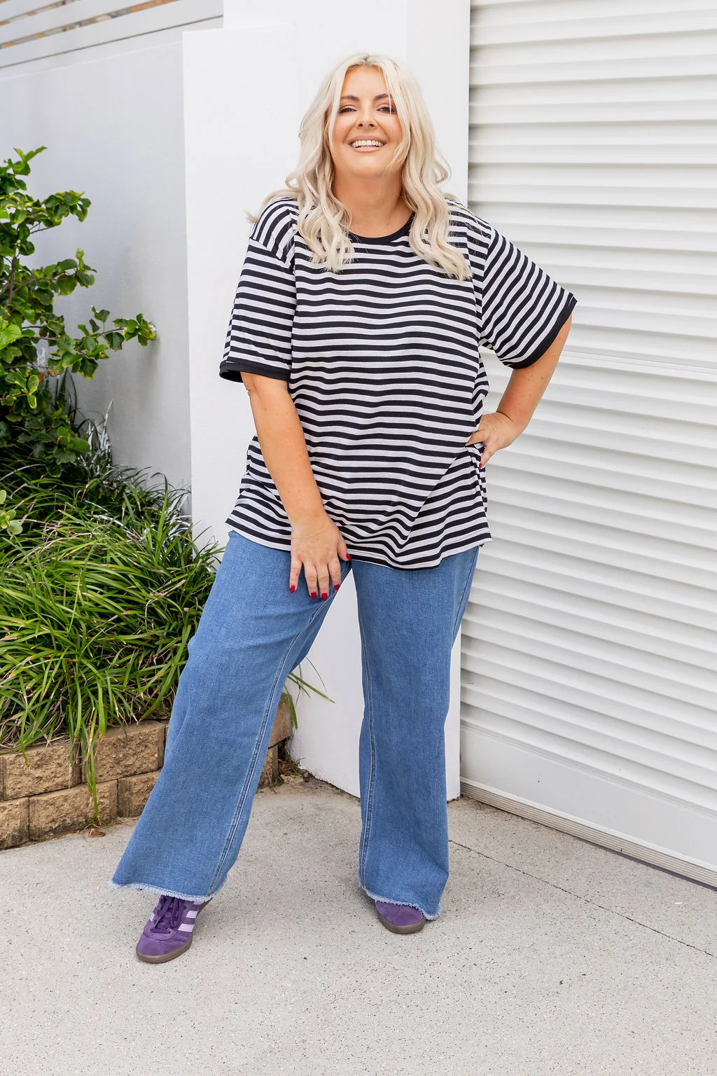 Striped Tee in Black/Grey Marl