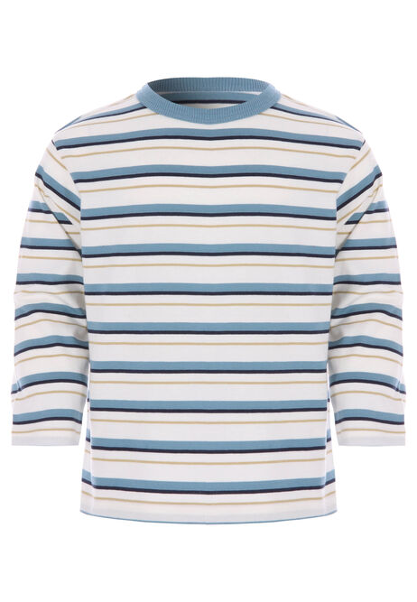 Younger Boys Blue Stripe Long Sleeve T-Shirt