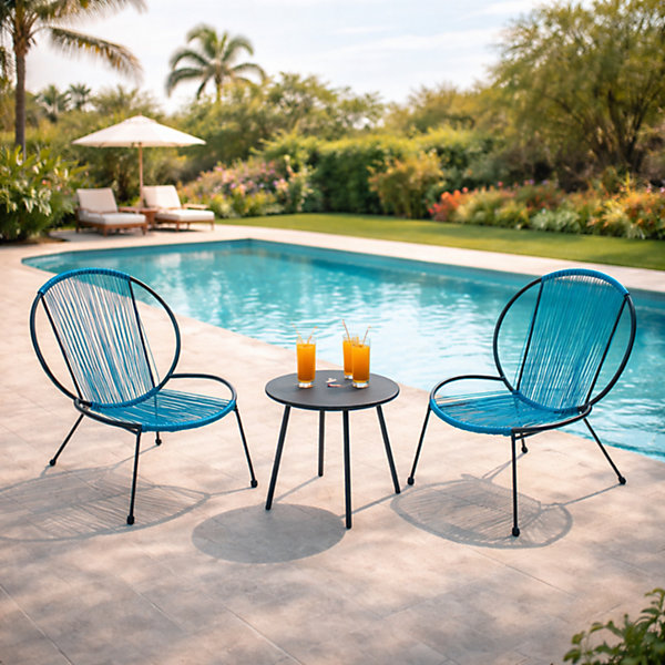 Ensemble de 2 fauteuils   1 table basse bleu RETE