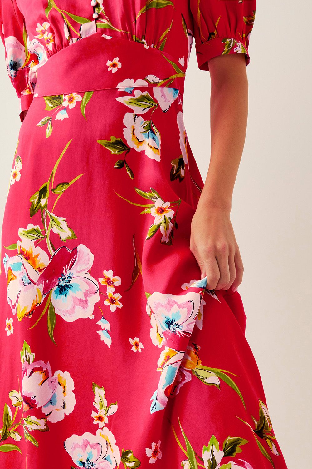Monsoon Meredith Floral Midi Shirt Dress Red