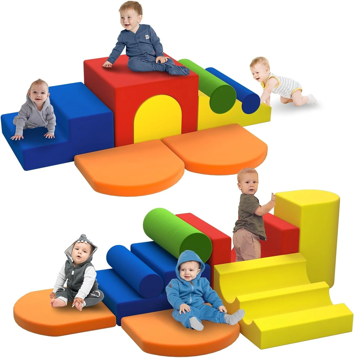Toddler Climbing Toys Indoor, 9-Piece Colourful Foam Climbing Blocks for Toddlers, Soft Play Climbing for Toddlers, Inside Crawling  Sliding Foam Climbing Play Blocks for Toddlers