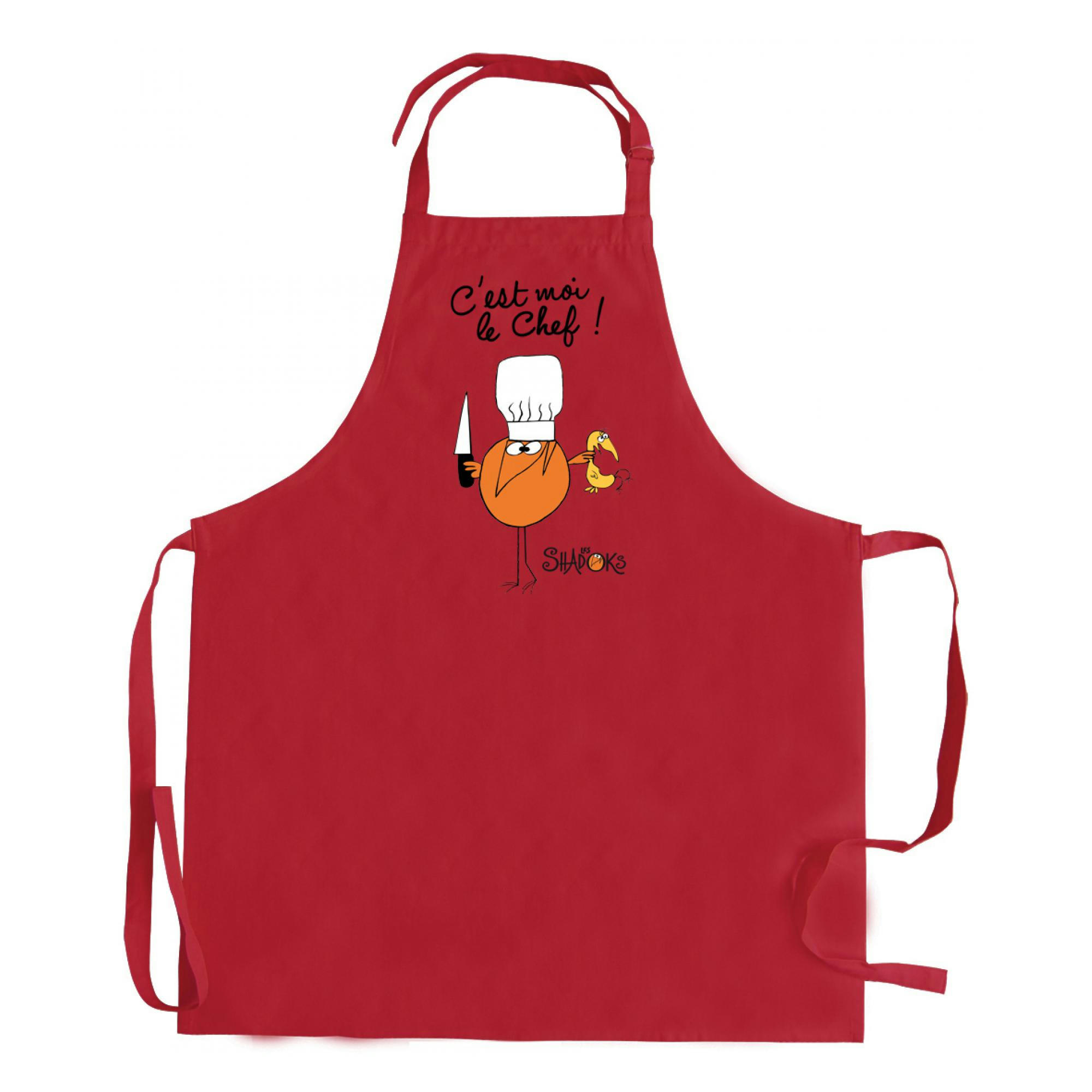 SHADOKS - Tablier de cuisine  c'est moi le chef en coton rouge 90 x 72