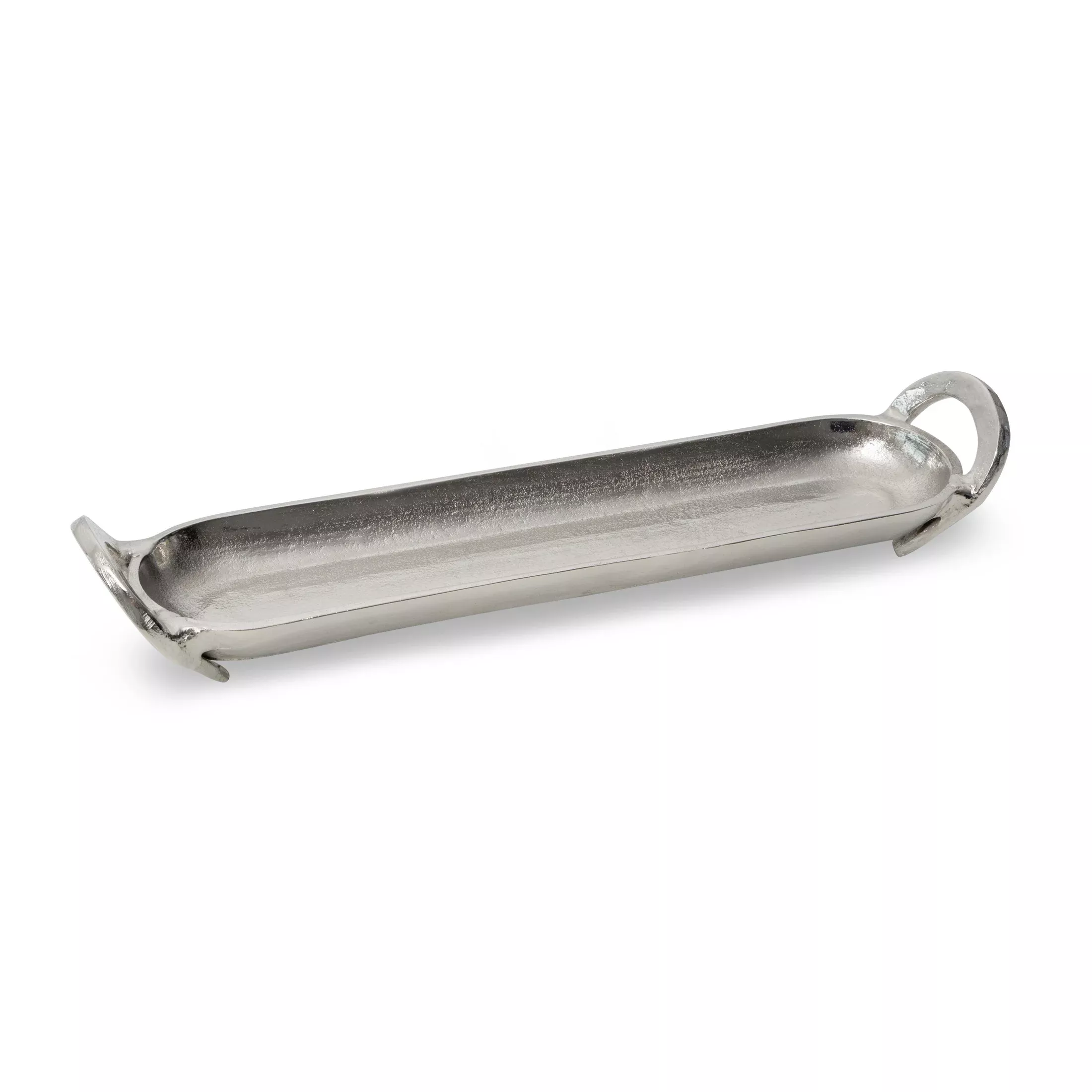Patera metalowa srebrna z uchwytami 10x45x8 cm SARA