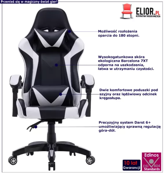 Biały fotel obrotowy do gier - Izma
