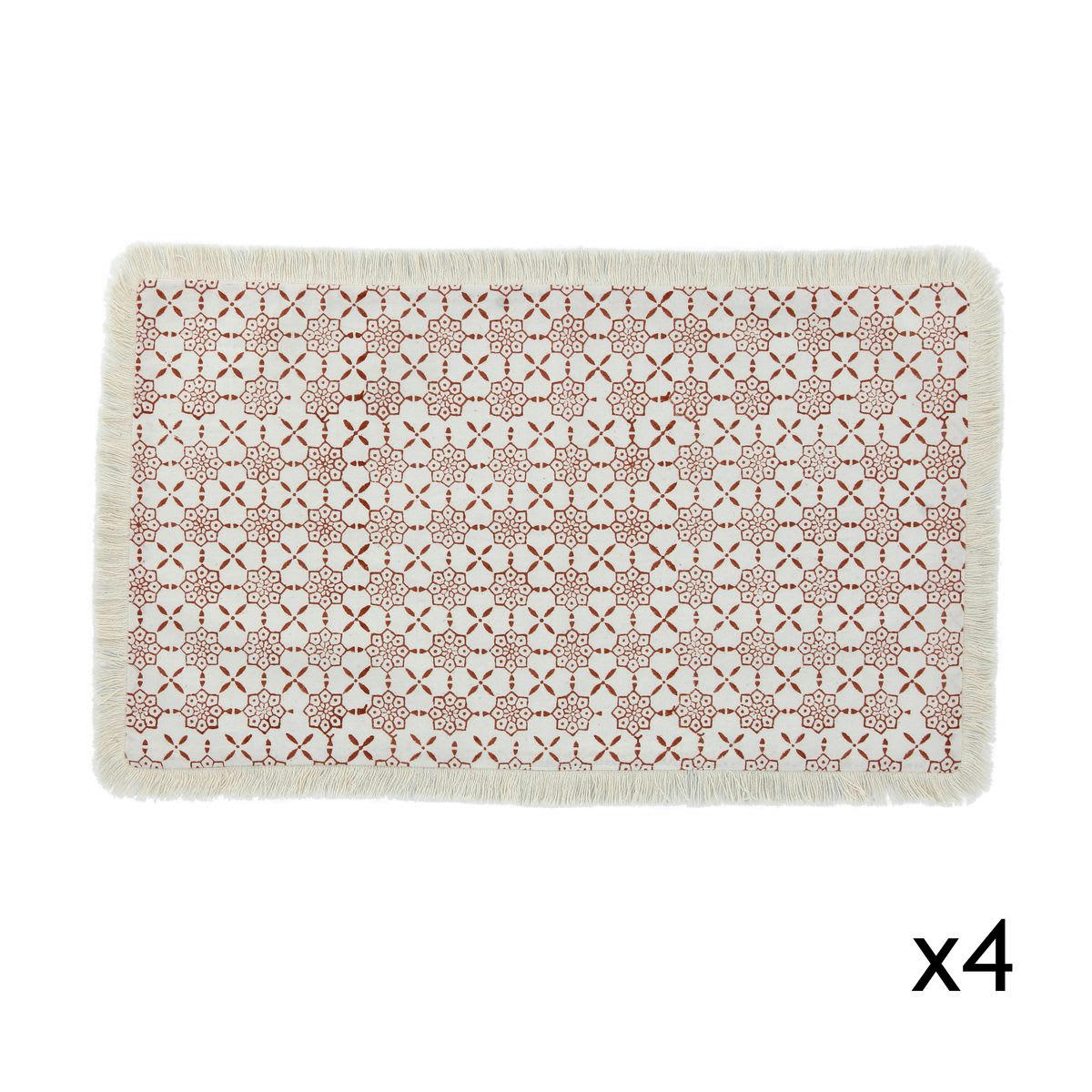 BOHEME - Lot de 4 sets de table en coton terracotta avec franges