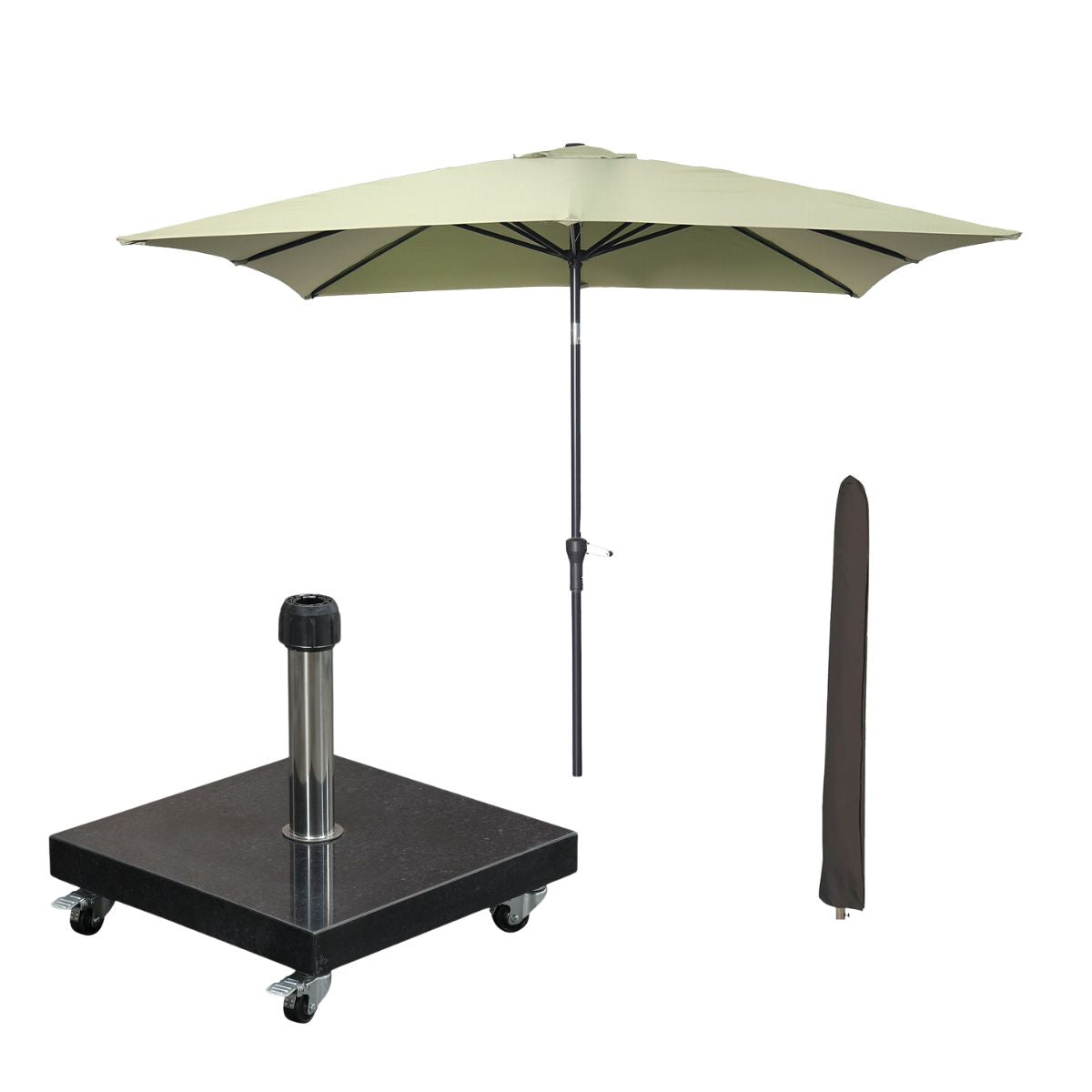 Garden Impressions stokparasol Lotus olijf 250x250 cm met Eureka voet en hoes