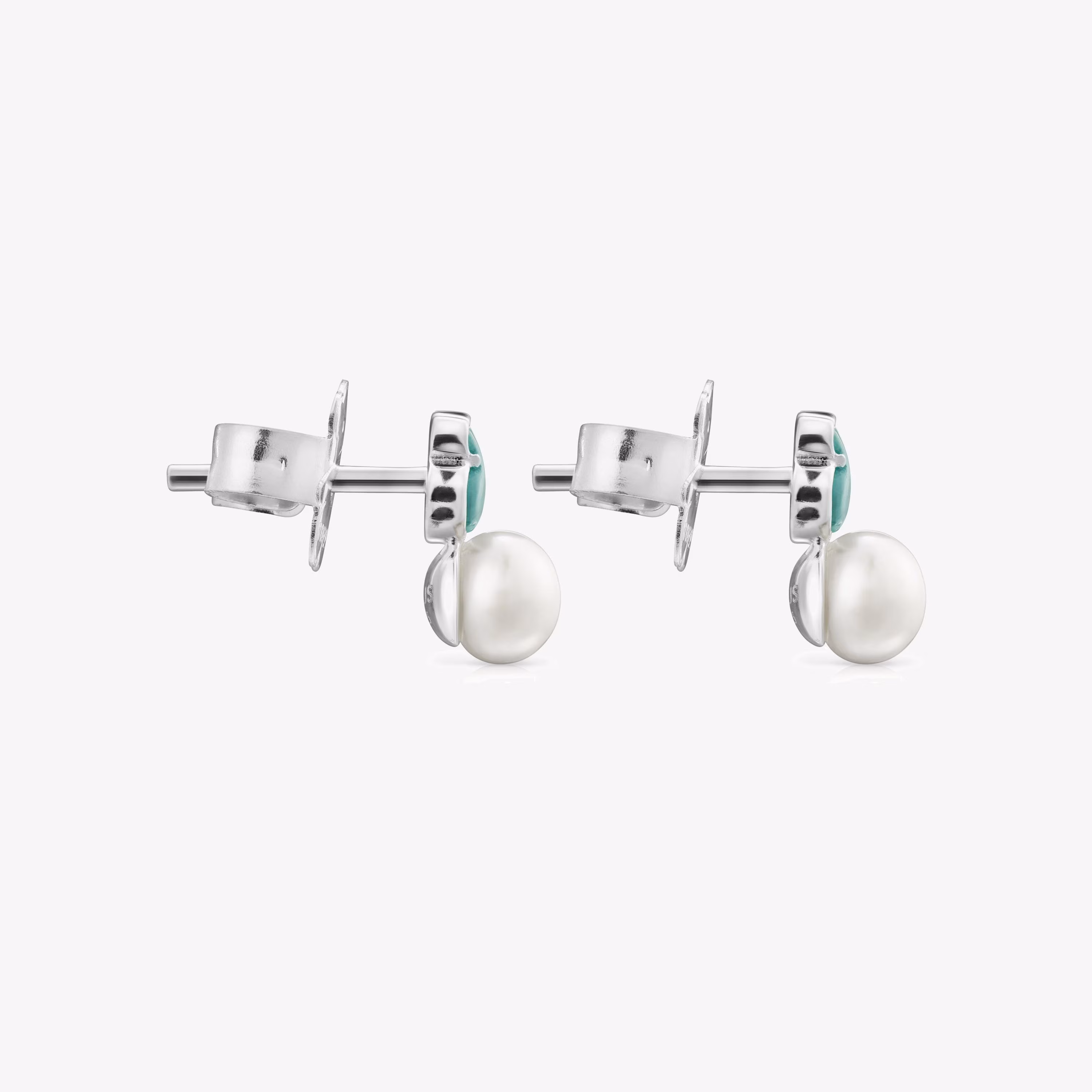 Pendientes de plata con amazonita y perla Mini Color