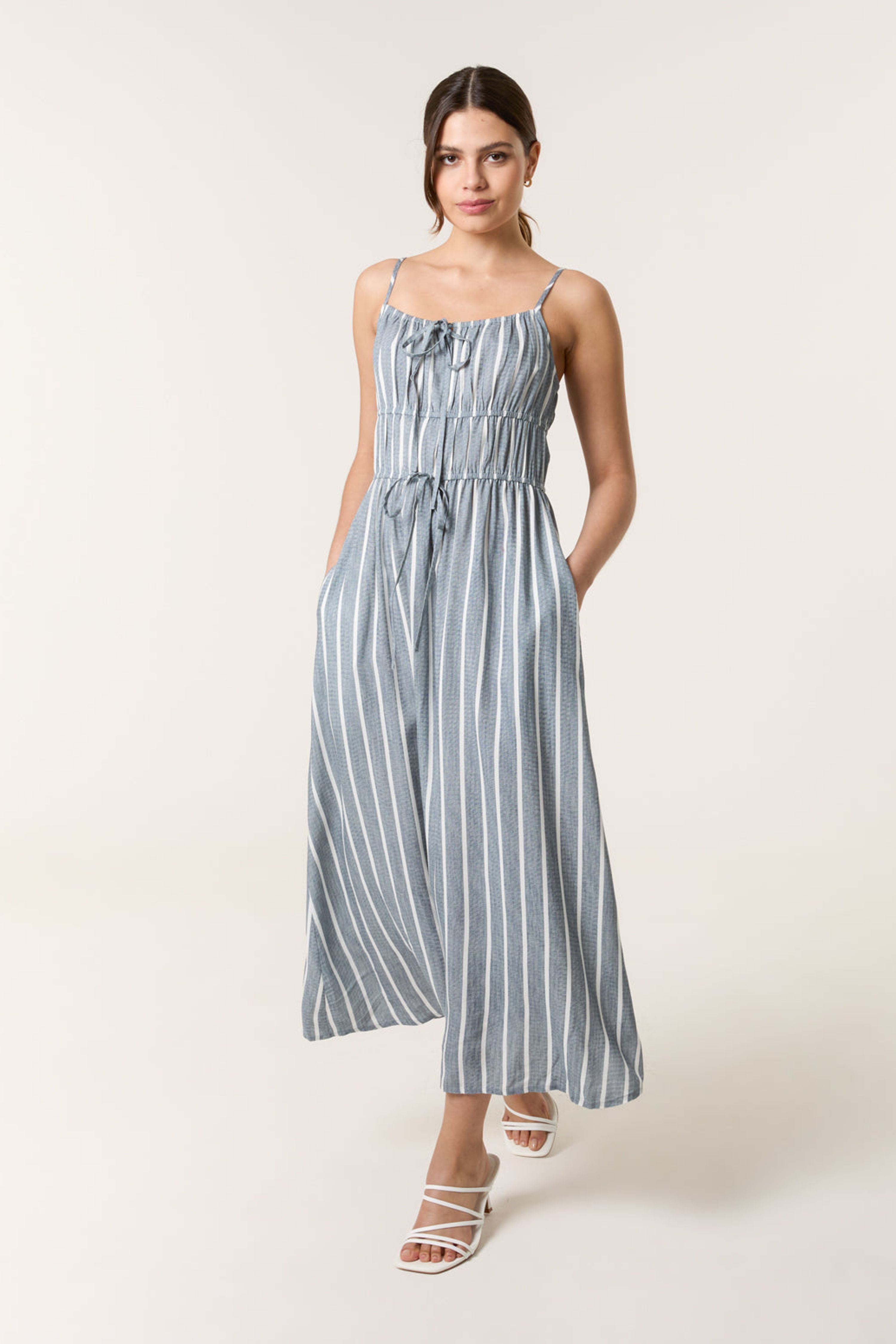 Blue Vanilla Blue Tie Front Midi Dress