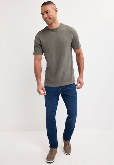 Mens Khaki Cotton Textured T-Shirt