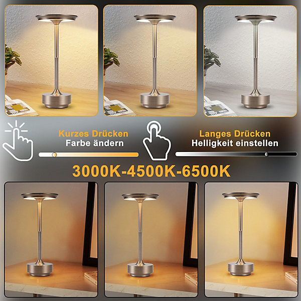 Nettlife lampe de chevet sans fil à piles - lampe de table led tactile à intensité variable avec batterie rechargeable usb