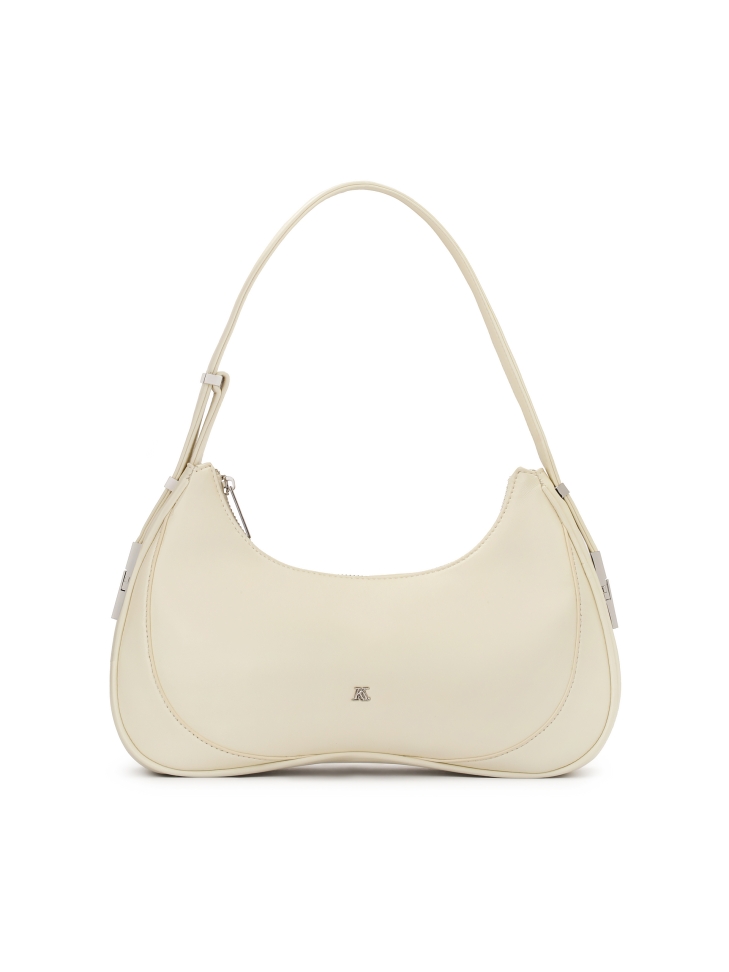 Cream baguette handbag with silver hardware