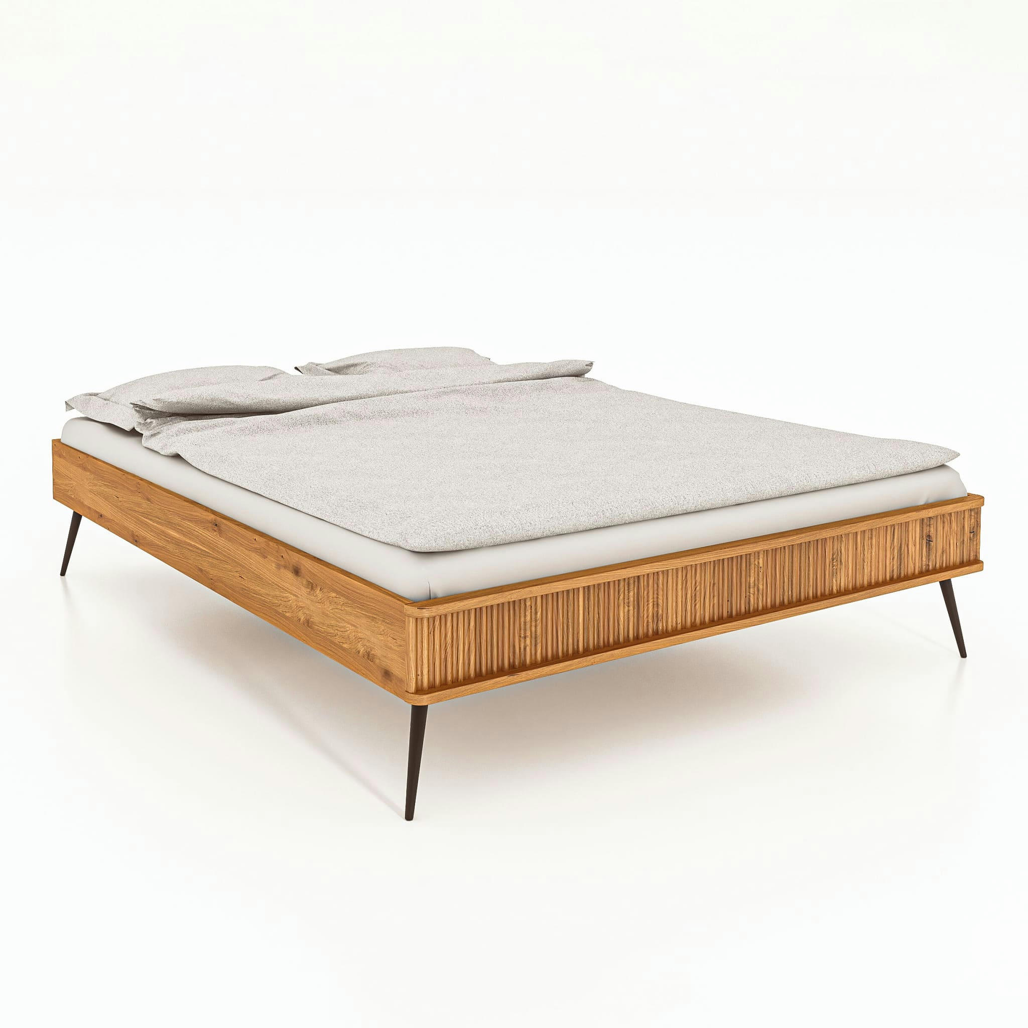 - Lit en chêne massif avec pieds inclinés en métal bois clair 140x190