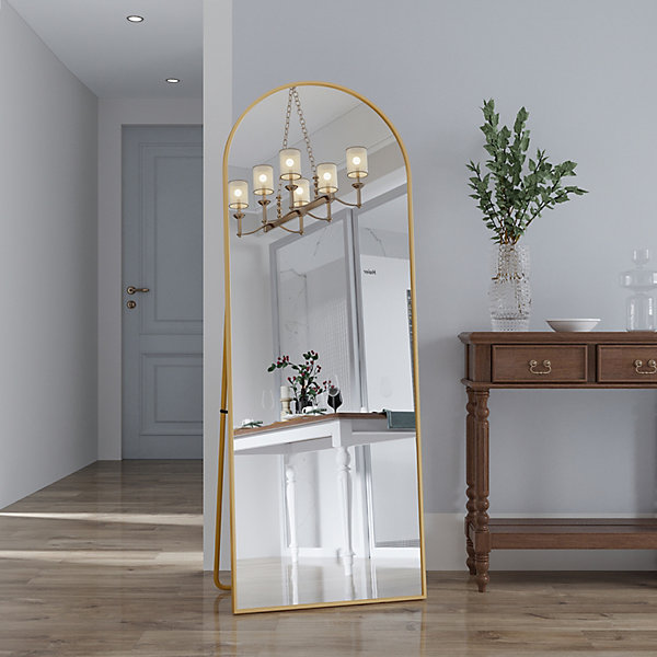 Miroir complet arqué, 162 x 53 cm, pleine longueur, monté au mur, miroir de sol, pour le salon, Doré,