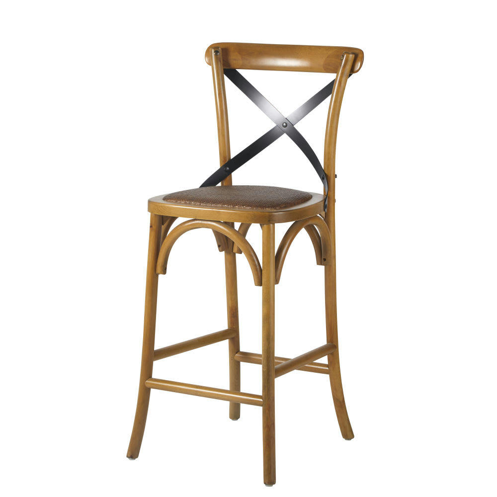 Tradition - Chaise pour îlot central en rotin, hêtre et métal noir H65
