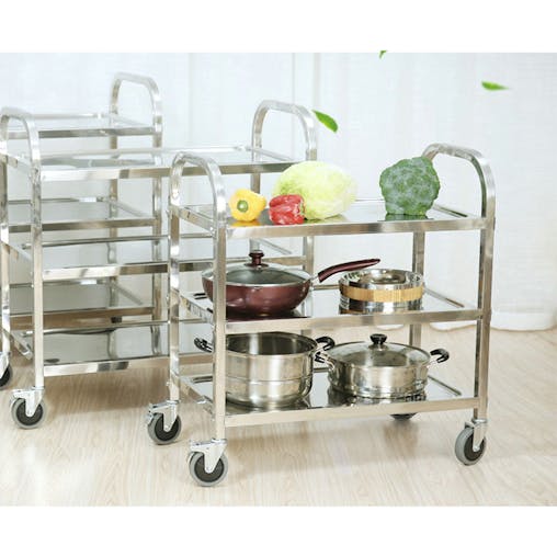 SOGA 2X 3 Tier Stainless Steel Kitchen Food Cart Trolley Utility Medium 85x45x90cm