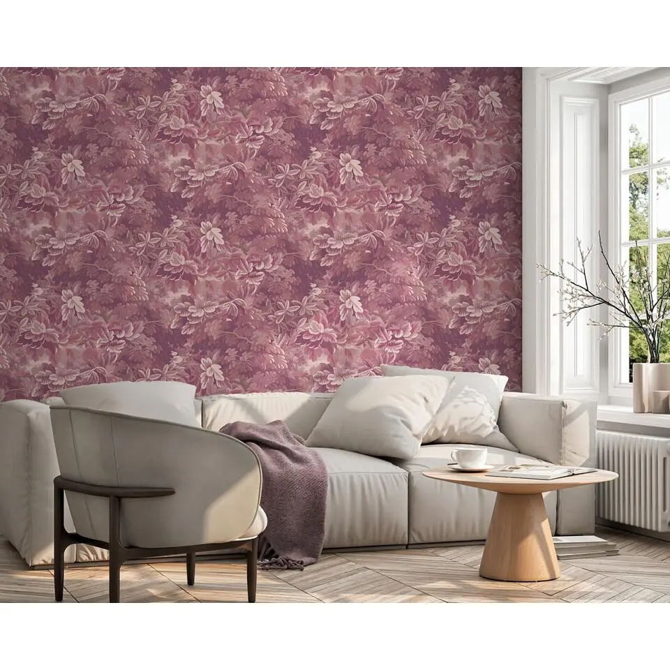 Sanders & Sanders behang bladeren bordeaux rood - 53 cm x 10 m