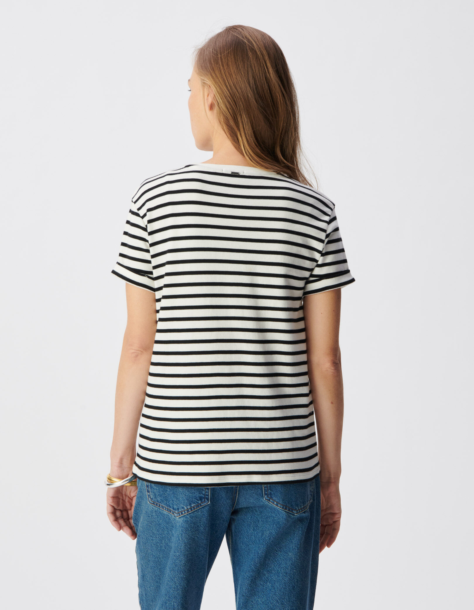 Tee-shirt marinière coton bio boutons devant Femme